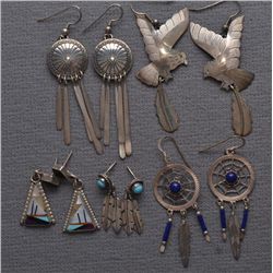 FIVE PAIRS OF NAVAJO EARRINGS