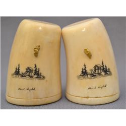 ESKIMO IVORY SALT AND PEPPER SHAKER
