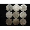 Image 2 : 9 ASSORTED 1891 SEATED LIBERTY DIMES