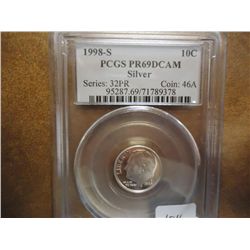 1998-S SILVER ROOSEVELT DIME PCGS PR69 DCAM