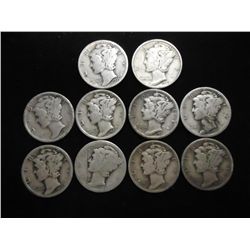 10 ASSORTED 1930'S MERCURY DIMES