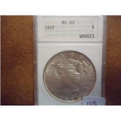 1922 PEACE SILVER DOLLAR ANA MS63