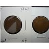 Image 1 : 1867 XF AND 1869 (GOOD) TWO CENT PIECES
