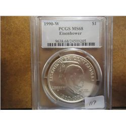 1990-W EISENHOWER CENTENNIAL SILVER $ PCGS MS 68
