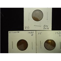 1909-S VG, 24-D GD LIGHT CORROSION & 26-S XF CENTS