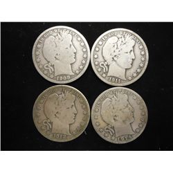 1908-O,11,12-S & 14-S BARBER HALF DOLLARS
