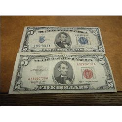 1934-B $5 SILVER CERTIFICATE & 1963 $5 US NOTE