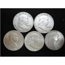 1948-D,49-S,49-D,52-D & 62-D FRANKLIN HALF DOLLARS