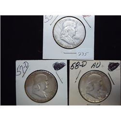 1953-D,57-D & 58-D FRANKLIN HALF DOLLAR
