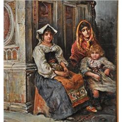 Antique painting o/c Camillo G. Barbera - In church