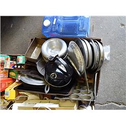 BOX OF POTS, PANS AND BAKING