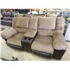 Image 1 : NEW COUCH WITH CENTRAL CONCOLE - FAUX LEATHER & SUEDE UPHOLSTERYN - WITH BOTH RECLINING ENDS