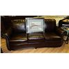Image 1 : LEATHER COUCH - WITH STUDDED ACCENTS - NEW - BROWN