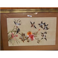 FRAMED PCITURE - BIRDS - SILK?