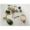 Image 1 : JADE STONE JEWELERY SET - INCLUDES 2 NECKLACES, PIN & EARINGS