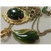 Image 2 : JADE STONE JEWELERY SET - INCLUDES 2 NECKLACES, PIN & EARINGS