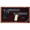 Image 1 : Exceptional R. Swan Signed Superbly Engraved and Gold Inlaid Cased Set of Early Colt Semi-Automatic 