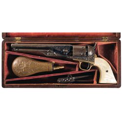 Documented Cased Factory Engraved Colt Model 1861 Navy Revolver with Pearl Grips and Accessories