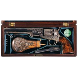 Historic Presentation Cased Gustave Young Factory Engraved Colt Model 1851 Navy Revolver with Civil 