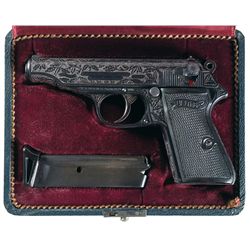 Attractive Engraved Commercial Walther PP Pistol in 22 LR with Walther Leather Bound Presentation Ca