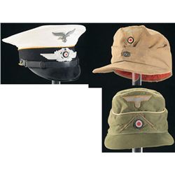 Three German Caps, Including a Luftwaffe Summer Aviator Cap and a Heer General Officer's Tropical Ca