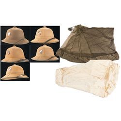 Large German Tropical Grouping with Five Heer Pith Helmets and Two Mosquito Nets