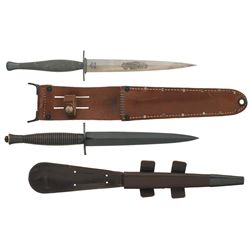 Scarce World War II Camillus U.S.M.C. Raider Stiletto and an Early English Fairbairn-Sykes Fighting 