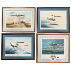 Four Framed and Signed World War II Aviation Prints, Including Signatures from George H.W. Bush and 