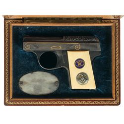 Cased Dr. Otto Hellmuth Inscribed Engraved Walther Model 9 Nazi Pistol with Silver SA Emblem Inlay