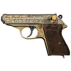 Engraved Gold Plated Himmler Marked Walther Model PPK Semi-Automatic Pistol