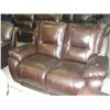 Image 1 : 2PC BROWN LEATHER RECLINING LOVESEAT AND CHAIR SET