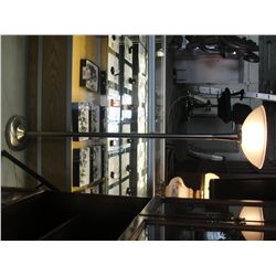 BRUSHED SILVER FINISH FLOOR LAMP WITH FROSTED WHITE GLASS SHADE