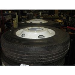 NEW HANKOOK RADIAL F80 11R22.5 SEMI TRUCK TIRE COMPLETE WITH WHITE STEEL RIM