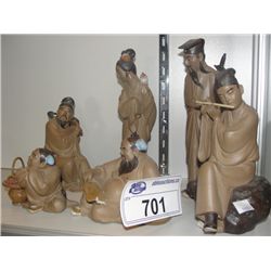 GROUP OF 6 ORIENTAL CLAY MUDMEN FIGURINES