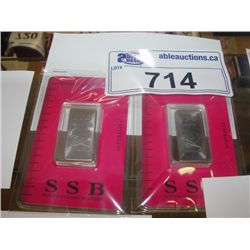 TWO CERTIFIED AND SERIAL NUMBERED .999 TITANIUM BULLION INVESTOR BARS
