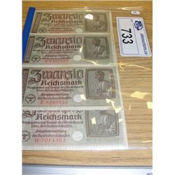 4X NAZI GERMAN BILLS. EAGLE AND SWASTIKA