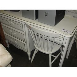 5PC WHITE BEDROOM SET; DRESSER WITH MIRROR, DESK AND CHAIR, CHEVELLE MIRROR