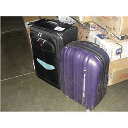 BLACK SUITCASE AND PURPLE SUITCASE