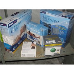LOT OF 5 ASSORTED THERAPEUTIC PILLOWS, MASSAGE CUSHIONS, EXERCISE EQUIPMENT