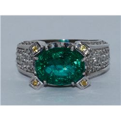 Natural Emerald, Yellow Sapphire, Diamond Ring