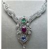 Image 2 : Emerald, Ruby, Sapphire Diamond Necklace