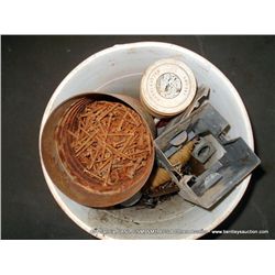 BUCKET: SCREWS, TWINE, CHALK LINE