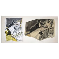 Charcoal & Oil Pastel Drawing of Greta Garbo & Robert Taylor For Their Film ''Camille'' -- Garbo's B