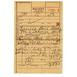 Lucille Ball Signed Receipt From Bullock's of Palm Springs