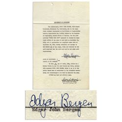 Ventriloquist Edgar Bergen Contract Signed -- 1954 Copyright Agreement