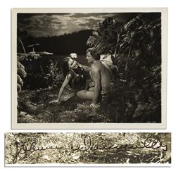 Johnny Weissmuller 10'' x 8'' Photo Signed of The Star in His Iconic Role as Tarzan