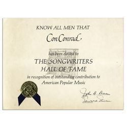 Con Conrad Songwriters Hall of Fame Induction Certificate