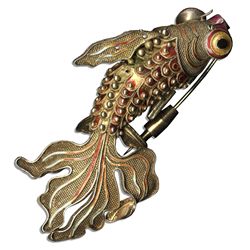 Wallis Simpson's Personally Owned Qing Dynasty Goldfish Jewelry -- Ornate Articulated Brooch Made of