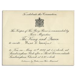 King George VI & Queen Elizabeth Invitation ''To Celebrate The Coronation'' at Sandringham Park Two 