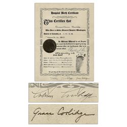 President Calvin Coolidge Signed 1927 Birth Certificate -- Also Signed by First Lady Grace Coolidge